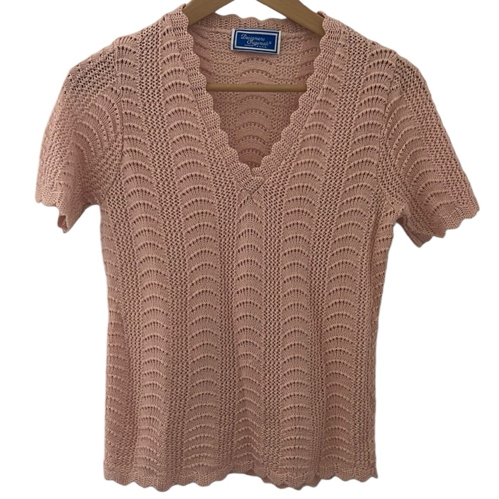 Vintage open net pink scalloped sweater